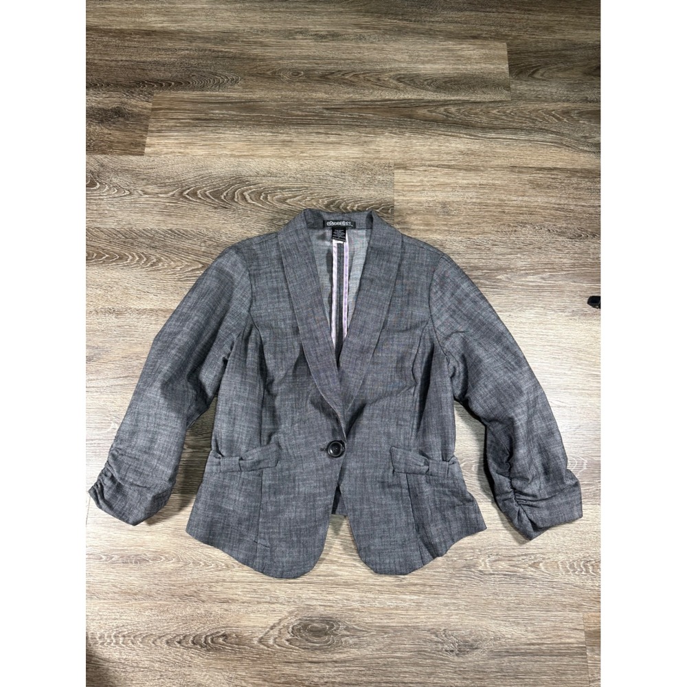 Stooshy Jacket Gray Ruched 3/4 Sleeve Blazer with Bow Accents Sz: L Y2K Inspired